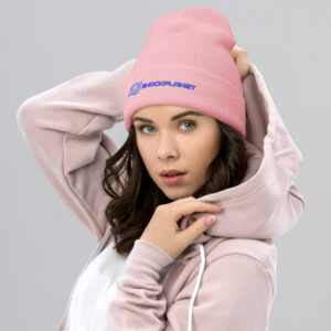 Baby Pink Thermal Surveillance Beanie front view with embroidered ShockPlanet logo. | ShockPlanet Gear Depot